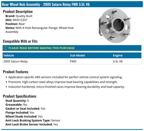 2005 Saturn Relay Wheel Hub Assembly - Quality-Built WH512357 - Rear ...