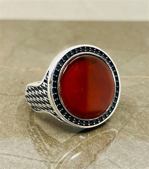 Mens Silver Ring With Agate Stone Handmade Agate Jewelry 925 Sterling Silver Ringmens Ring