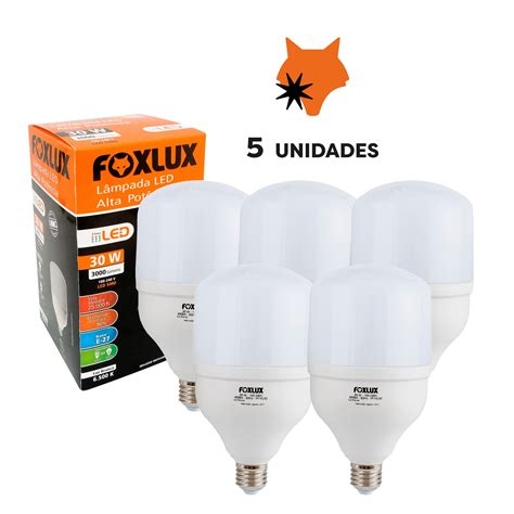 Kit 5 Lâmpadas LED Alta Potência Branca 30W 6500K Bivolt Foxlux