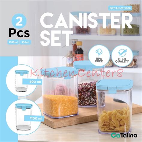 Jual CaTalina Toples Canister Set 2pcs Kedap Udara Biru One Touch Seal