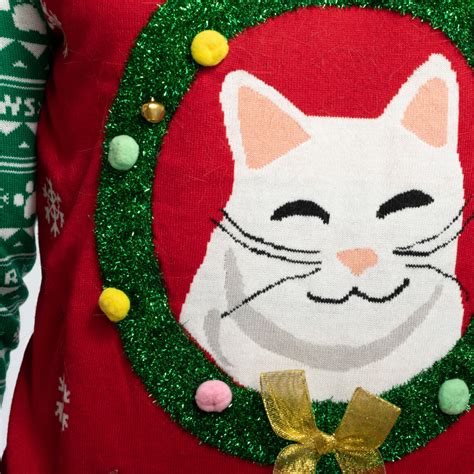 Foute Kersttrui Dames Met Led Verlichting Meowy Christmas Rood