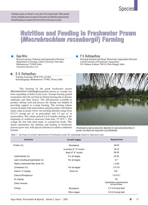 (PDF) Nutrition and feeding in freshwater prawn (Macrobrachium ...