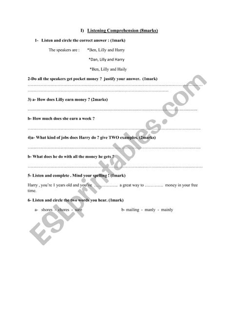 Pocket Money Esl Worksheet By Ladyluck