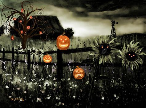 Halloween Scary Farm Painting by Ken Figurski - Pixels