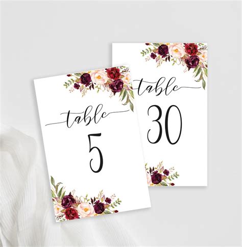 Table Numbers Printable Floral Wedding Table Numbers Etsy