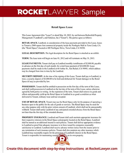 retail lease agreement form create  agreement template  sample