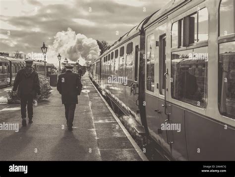 Atmospheric Black And White Morning Platform Scene At Kidderminster