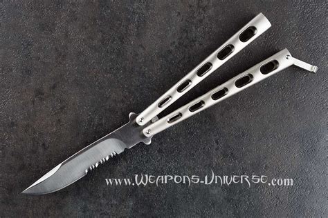 Heavy Duty Butterfly Knife Serrated Silver