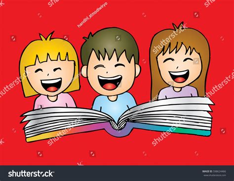 Cartoon Kids Reading Book Vector De Stock Libre De Regalías