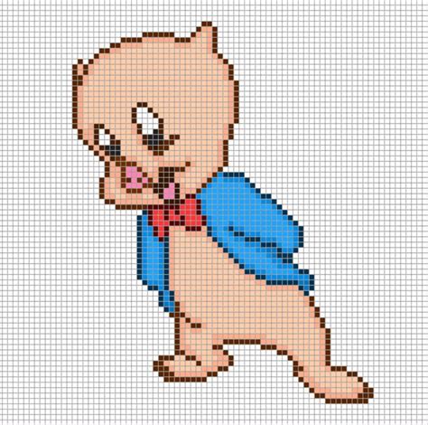 Porky Pig Perler Bead Pixel Art Design Chart Warner Bros Pixel Art