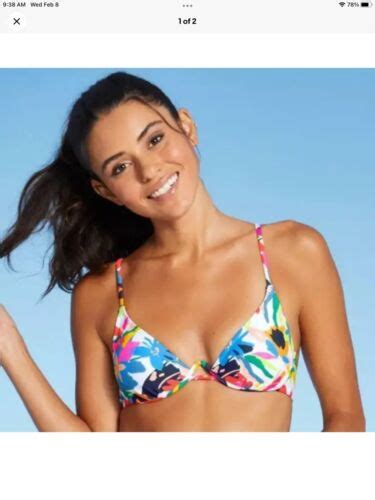 Nwt White Floral Xs Beach Pool Underwire Padded Bikini Top Only