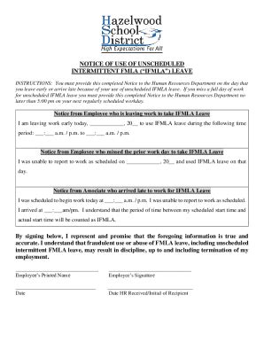 Fillable Online Notice Of Use Of Unscheduled Intermittent Fmla Ifmla