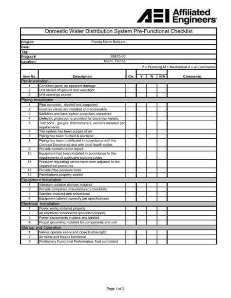 Plumbing Commissioning Checklist Some Licensed Plumbing Contractors