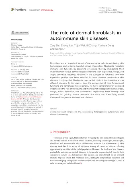 Pdf The Role Of Dermal Fibroblasts In Autoimmune Skin Diseases