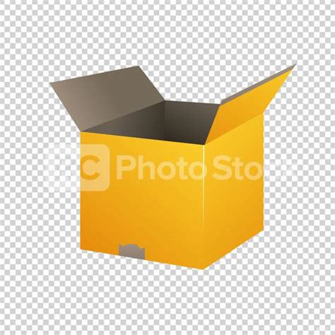 Yellow Open Carton Delivery Packaging Box On Checked Transparent