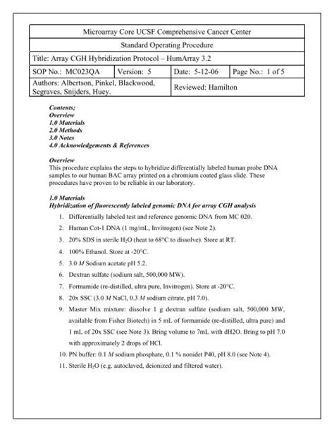 Array CGH Hybridization Protocol - UCSF Helen Diller Family ...