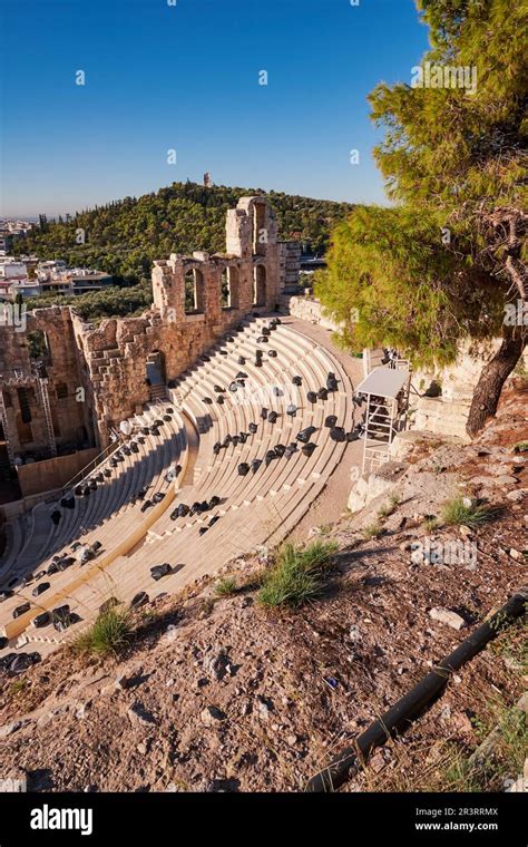 Odeon Of Herodes Atticus Stone Roman Theatre Located On The Southwest