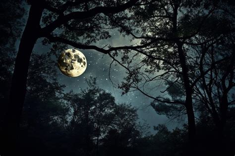 Premium Photo | A forest at the full moon night