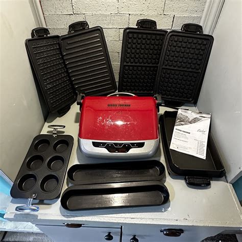 George Foreman Evolve Grill Red Ceramic Plates Waffle Cupcake Deep