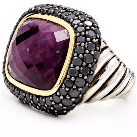 David Yurman Waverly Ruby Moonlight Ring With Black Diamonds And Gold S