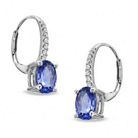 Oval Tanzanite And Diamond Accent Drop Earrings In 10k White Gold Gemstone Earrings Earrings