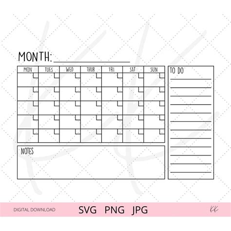 Monthly Calendar Svg Digital Download Calendar Calendar Printable