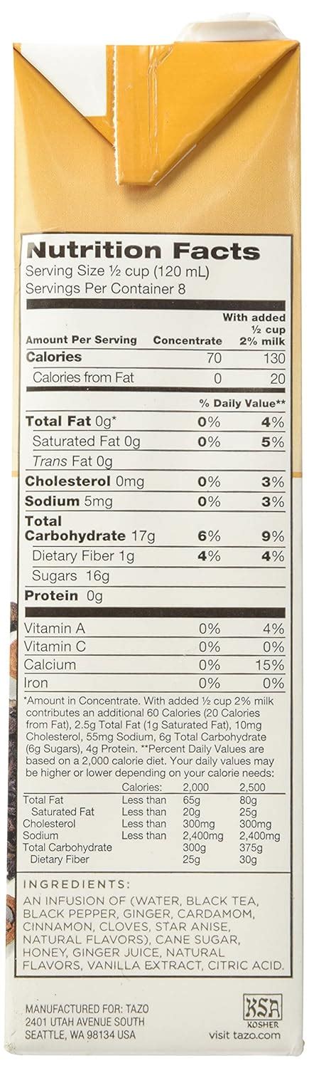 tazo chai tea latte nutrition facts