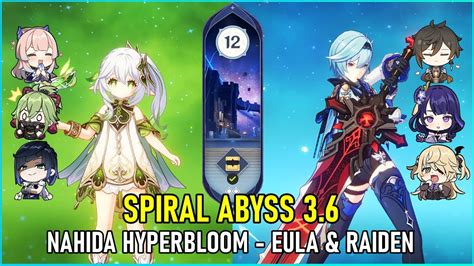 C0 Nahida Hyperbloom C0 Eula Raiden Spiral Abyss 3 6 Floor 12