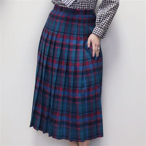 Vintage 80s Pendleton Plaid Pleated High Waisted Midi Skirt Preppy