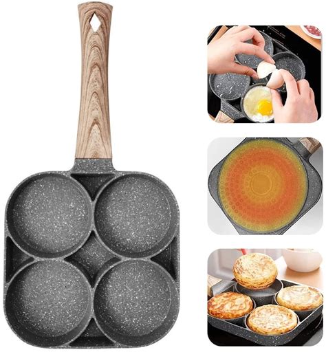 Frying Pan 4 Hole Burger Egg Omelette Pan Ham Pancake Maker Griddles Nonstick Egg Pan No Oil