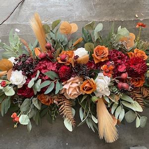 Faux Flowers Rust Burgundy Beige Terracotta Fall Wedding Archway