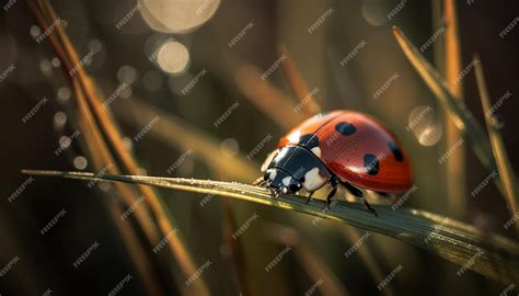 Premium Photo Ladybug On Green Leaf Dew Drop Nature Beauty In Close