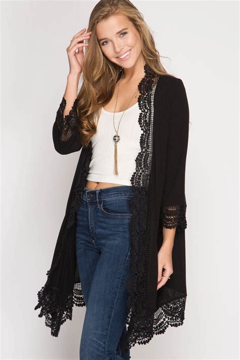 Black Lace Trimmed Cardigan Lace Cardigan Lightweight Cardigan Lace