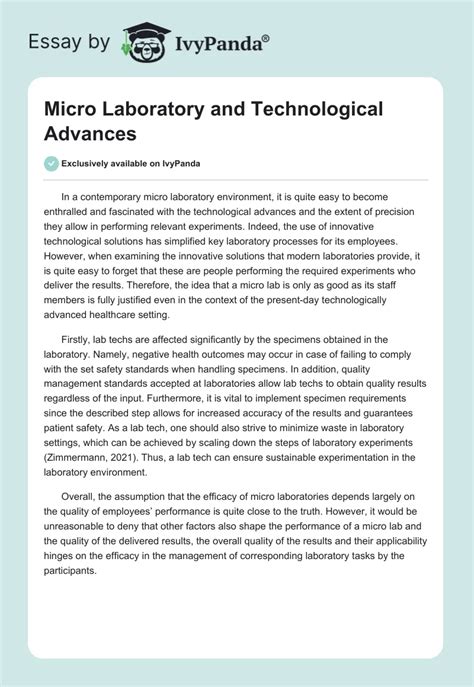 Micro Laboratory And Technological Advances 288 Words Essay Example