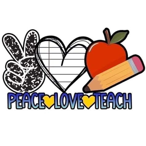 An Apple Pencil And Heart With The Words Peace Love Teach