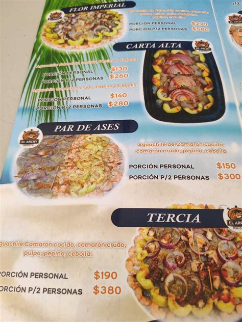 Carta del restaurante Mariscos El Archy Culiacán Rosales