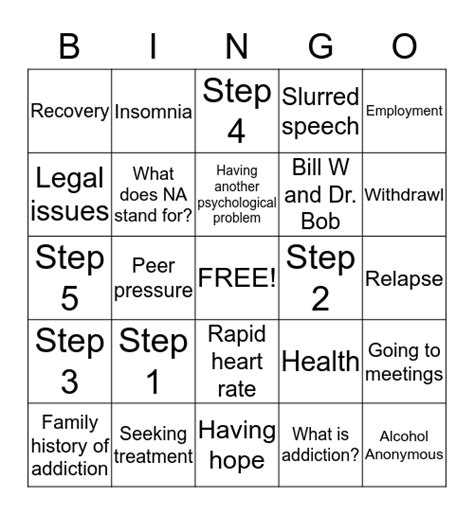 Addiction Bingo Card