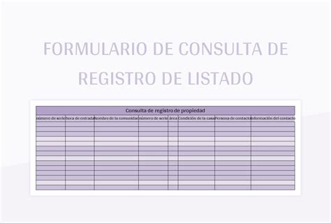 Plantilla De Excel Formulario De Consulta De Registro De Listado Y Hoja