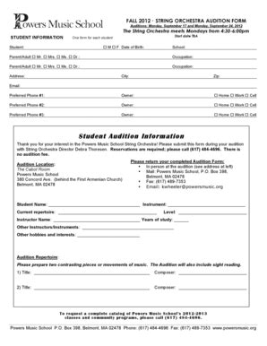 Fillable Online String Orchestra Audition Form Fax Email Print Pdffiller