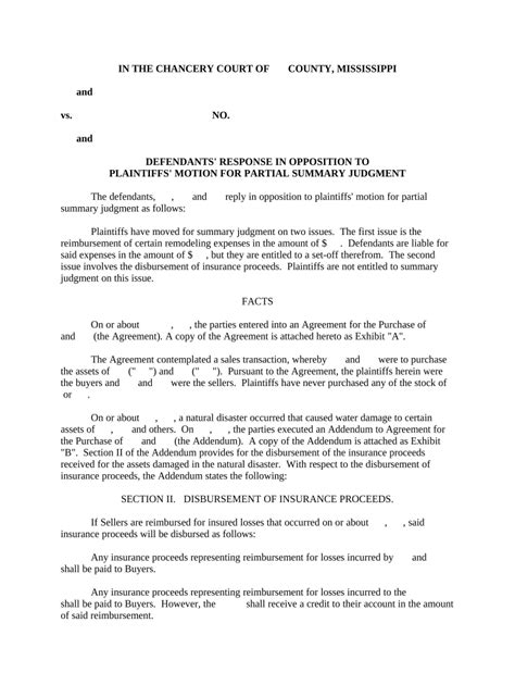 Opposition Summary Judgment Doc Template Pdffiller