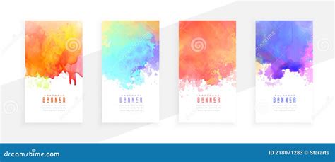 Colorful Abstract Watercolor Splatter Banners Set Stock Vector