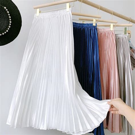 Cheap Womens Vintage Pleated Midi Long Skirt Female Korean Casual High