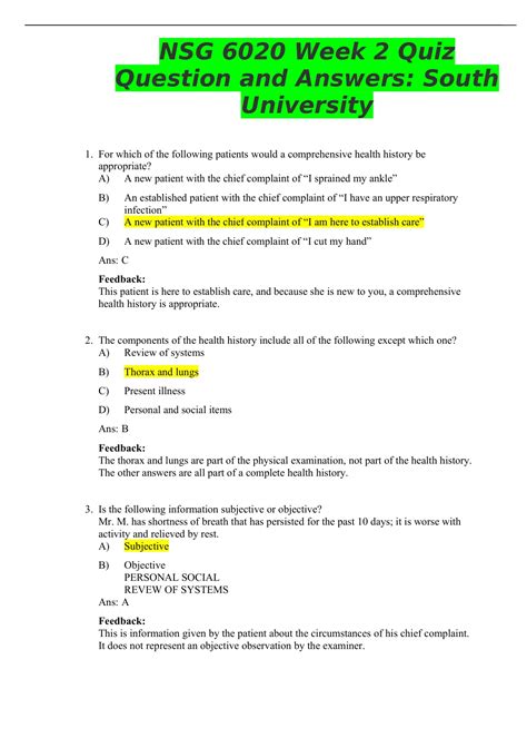 NSG 6020 Week 2 Quiz Question And Answers South University NSG 6020