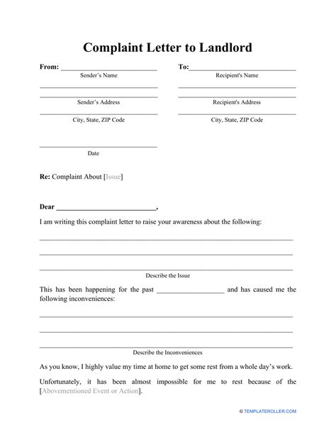 Complaint Letter To Landlord Template At Sasambassadorblog Blog