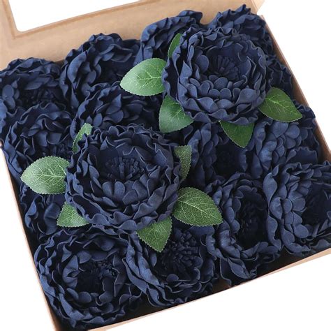 Artificial Flowers 16pcs 4 Navy Blue Blooming Peonies Real Looking