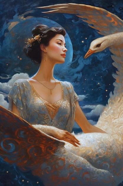 Premium AI Image | A painting of a woman and a swan