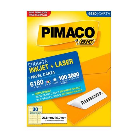 Etiqueta Ink Jet Laser Carta 25 4 X 66 7mm 6180 Cx C 100 Fls Pimaco