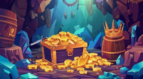 Premium Photo | A pile of gold coins and treasure in a mine cave modern cartoon background A ...