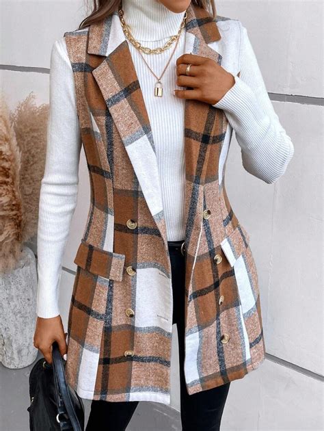 SHEIN Unity Plaid Print Lapel Neck Vest Blazer SHEIN USA