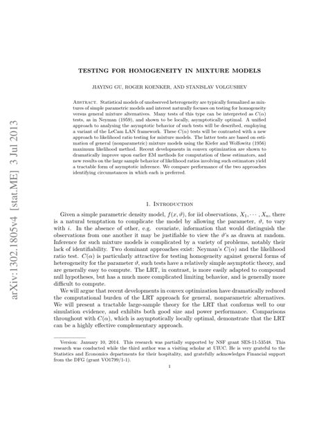 (PDF) Testing for Homogeneity in Mixture Models